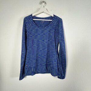 Athleta Womens Blue Green Striped Scoop Neck Long Sleeve Top Medium Stretch